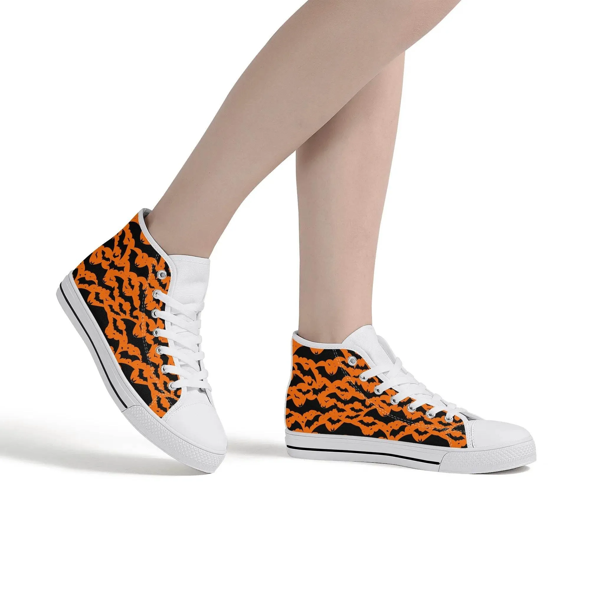 Womens Rubber High Top Halloween Bats Canvas Shoes