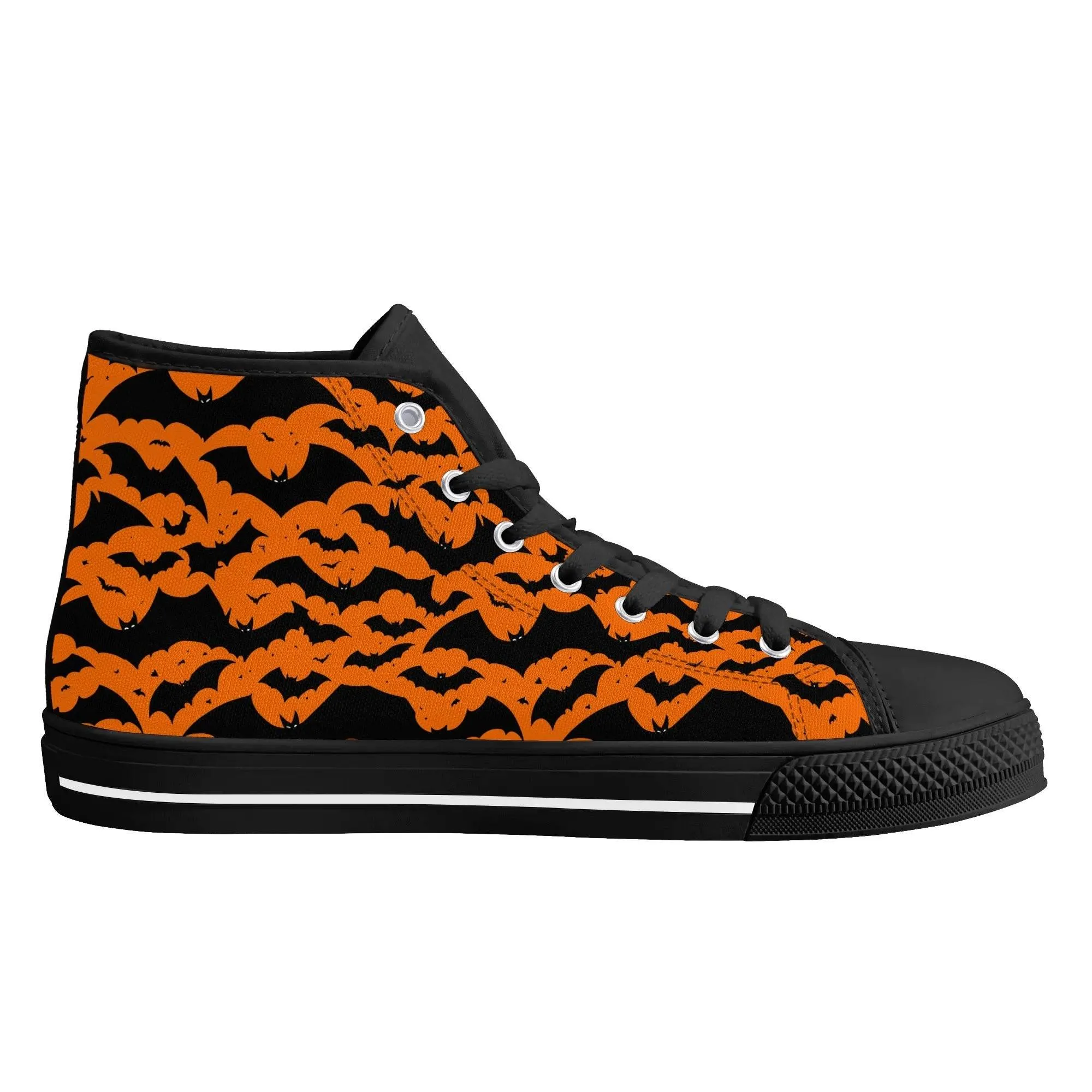 Womens Rubber High Top Halloween Bats Canvas Shoes