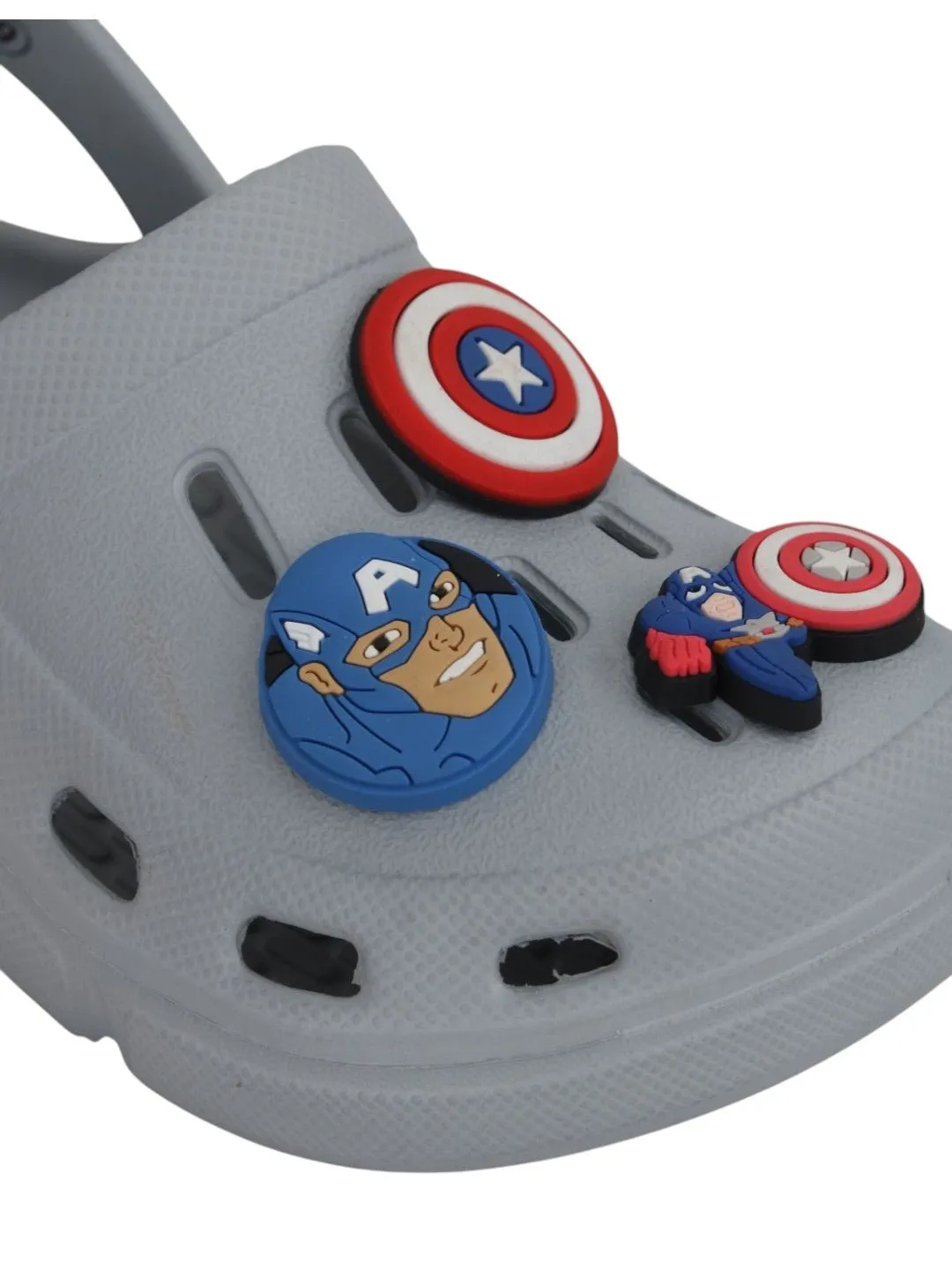 Yellow Bee Boys’ Marvel Captain America Clogs with Shield & Character Charms – Grey