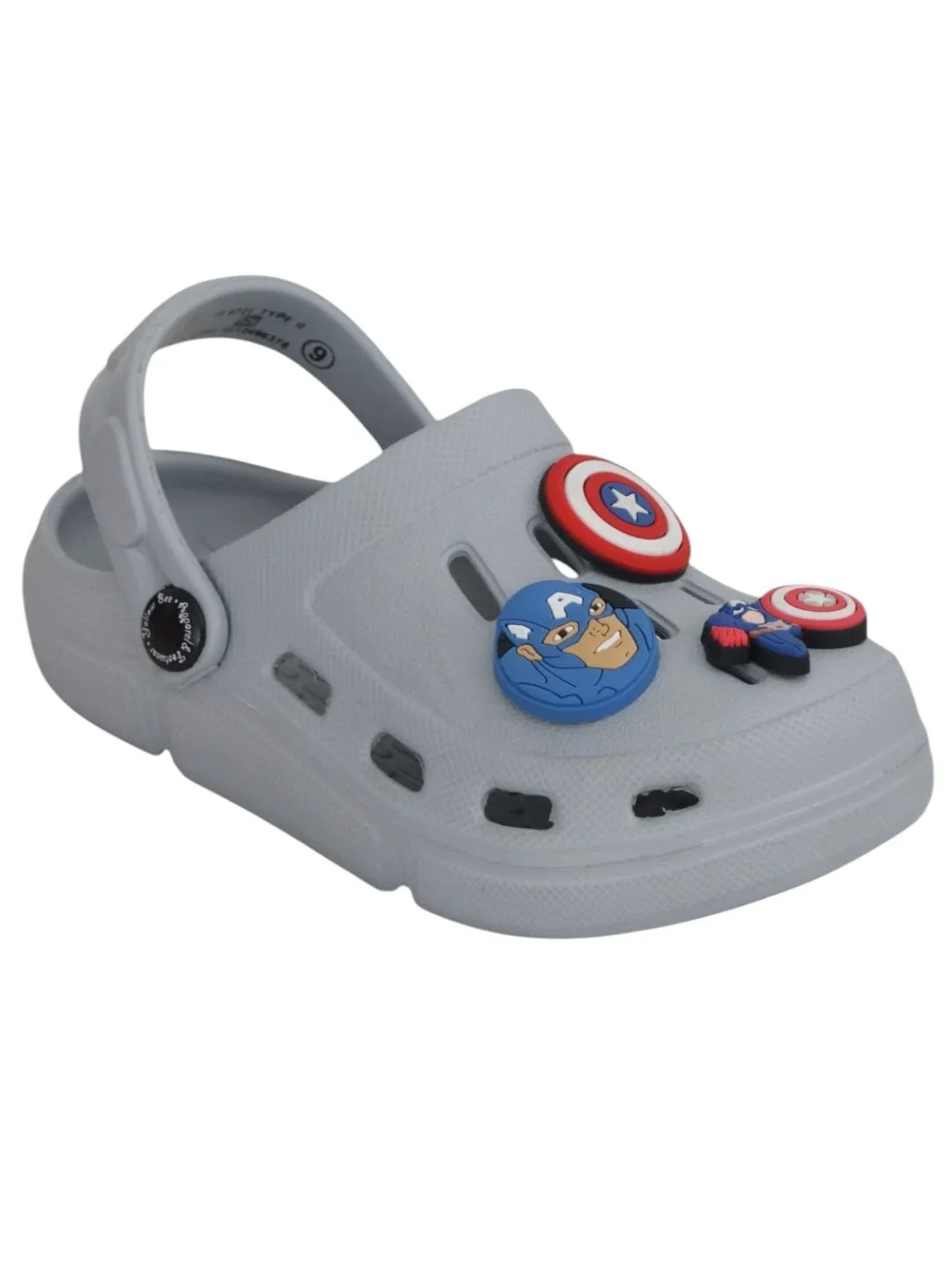 Yellow Bee Boys’ Marvel Captain America Clogs with Shield & Character Charms – Grey