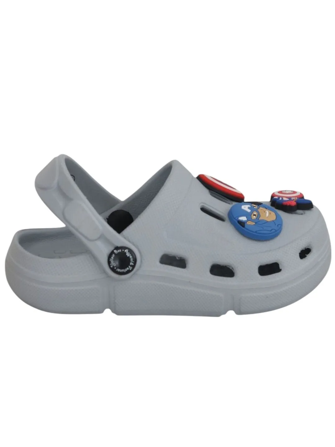 Yellow Bee Boys’ Marvel Captain America Clogs with Shield & Character Charms – Grey