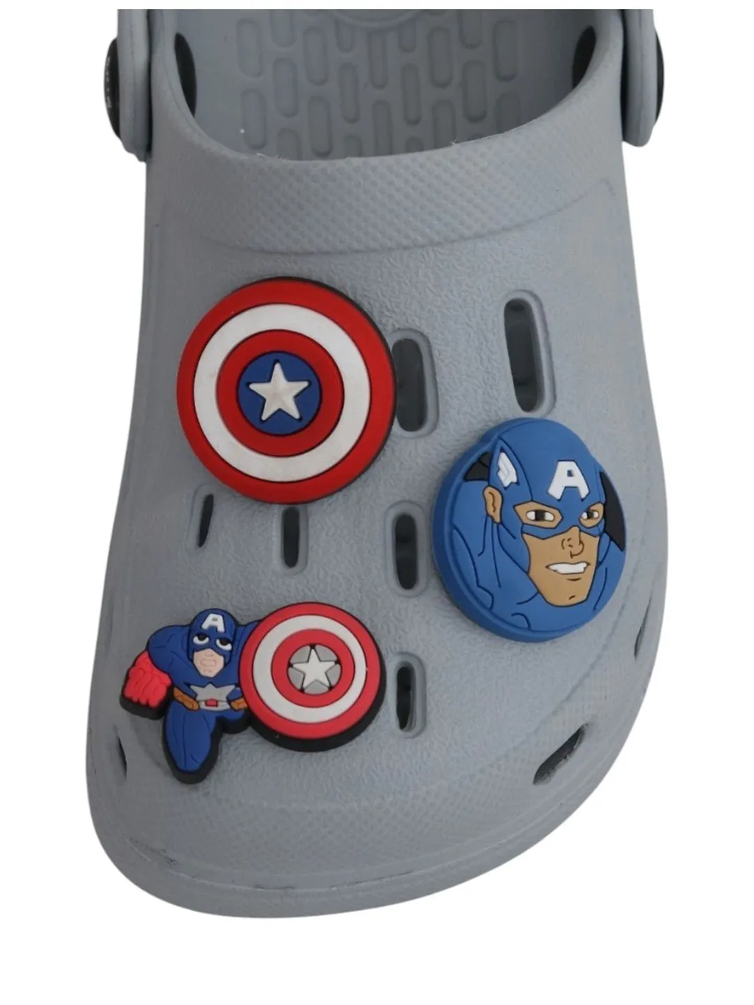 Yellow Bee Boys’ Marvel Captain America Clogs with Shield & Character Charms – Grey
