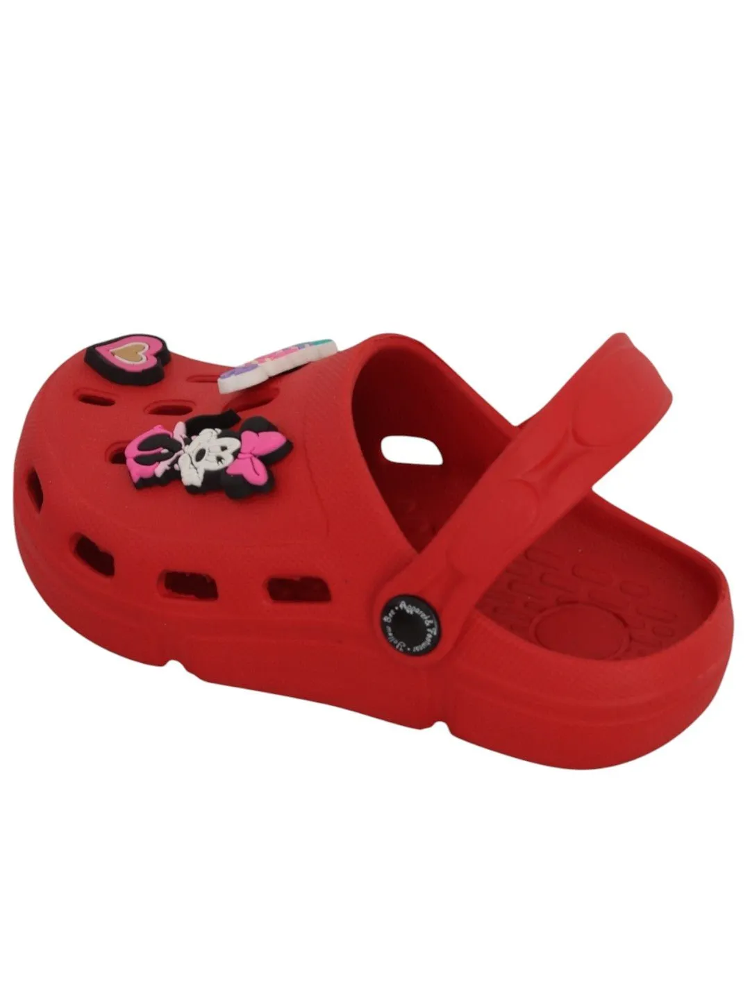 Yellow Bee Girls’ Disney Minnie Mouse Clogs with Smile & Heart Charms – Red