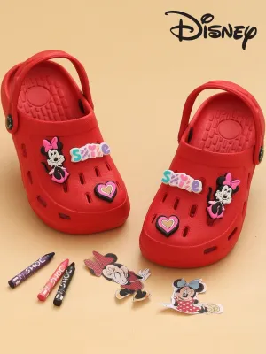 Yellow Bee Girls’ Disney Minnie Mouse Clogs with Smile & Heart Charms – Red